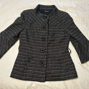Trina Turk Black and White Tweed Button 3/4 sleeve jacket